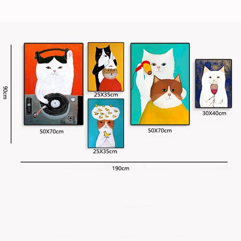 Funny Cartoon Animal Poster Modern Nordic Wall Art Dog Cat Beauty Salon Canvas Painting Cat Playing Guitar Print Home Room Decor