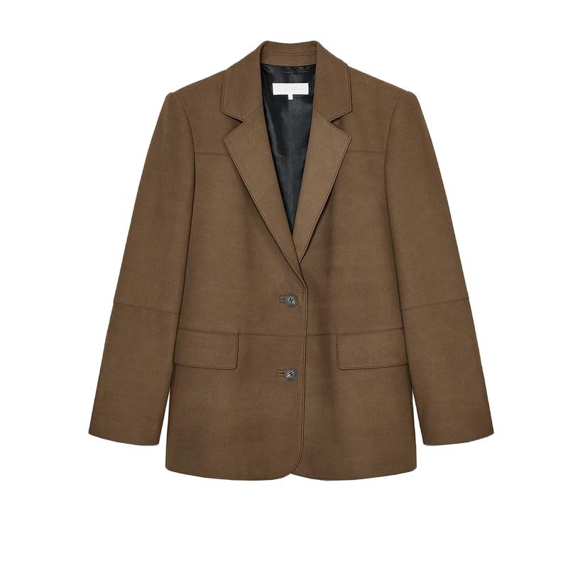 Suit with Padded Shoulder Straight-leg Long Sleeves Lapel Outwear 2518907 Loose Mid Waist Straight-Leg Trousers 2520907