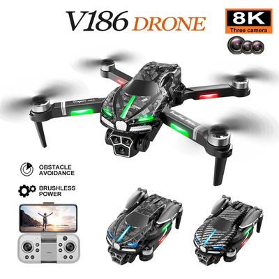 Novo V186 Pro Drone 8K Profissional Três Câmeras HD Fotografia Aérea Prevenção de Obstáculos FPV Motor Brushless Quadrotor Dron UAV