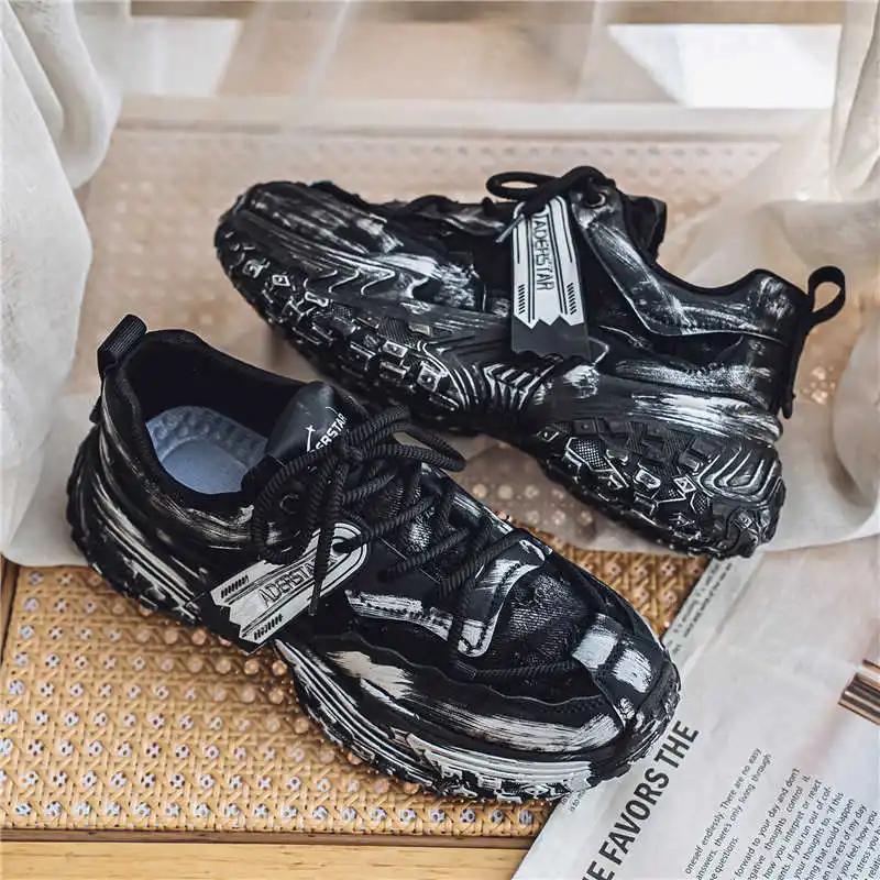 Appearance Increases Without Heel Men's Long Sneakers Sneakers Retro Shoes Leopard Ankle Boots Sport Hit Loafter Items