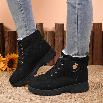 Damen Warme Schneestiefel Winter Neu Runde Zehen Wildleder Baumwollschuhe Damen Schnürstiefel Plateau Rutschfest Knöchelstiefel De Mujer