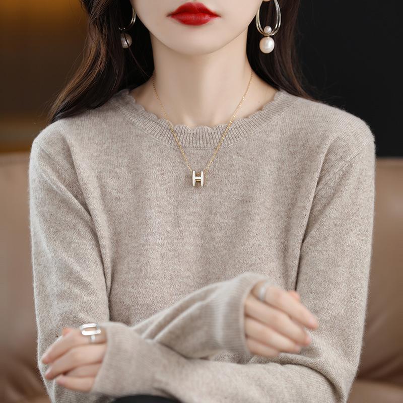 Ležérní krajkové tričko s kulatým výstřihem dámský podzimní a zimní svetr svetr s dlouhým rukávem