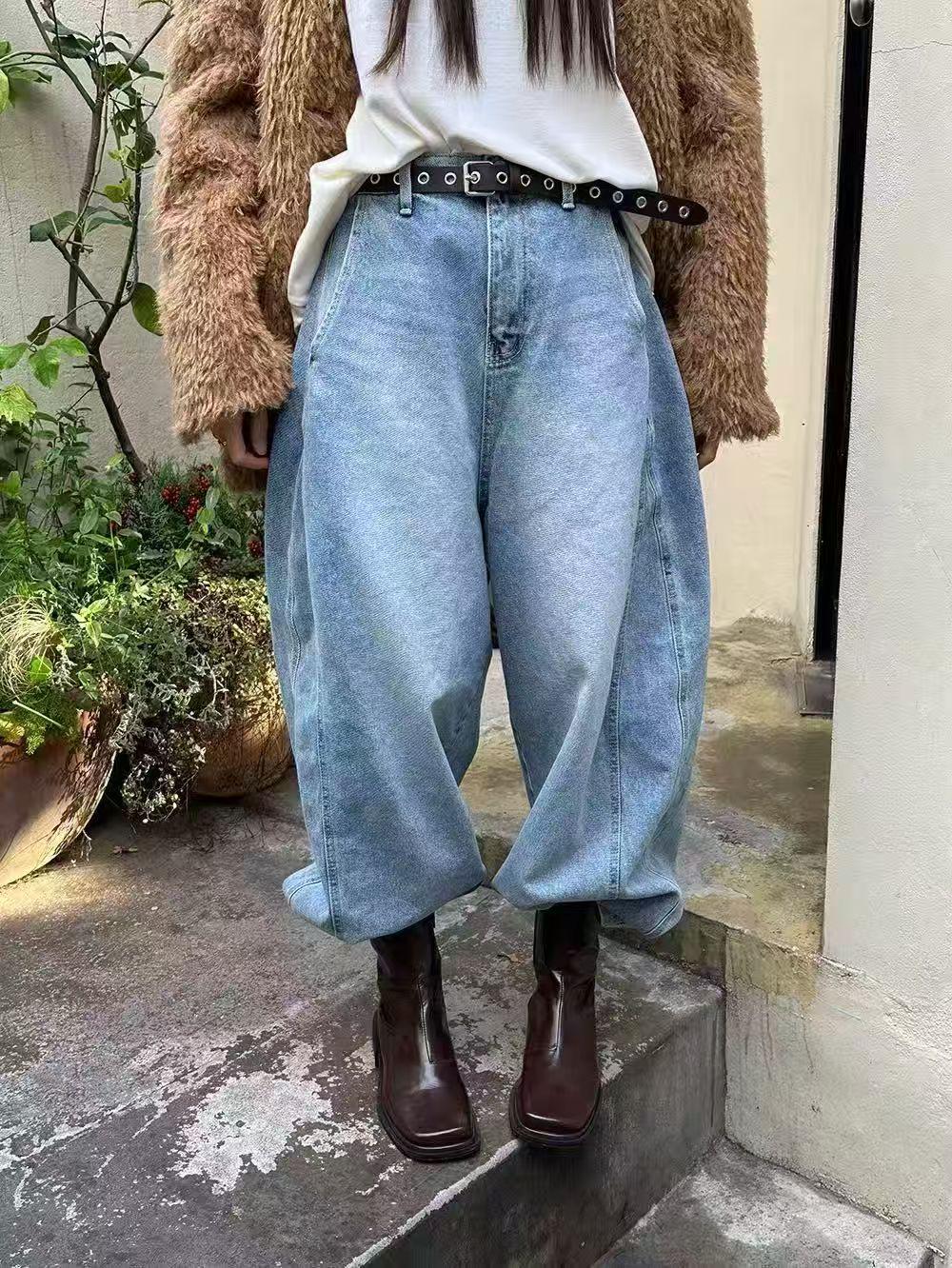 Fansi Yu Women s Retro Blue Wide-Leg Thick Jeans - 2025 Autumn/Winter Slimming Straight-Leg Casual Pants L (for 55-60 kg)