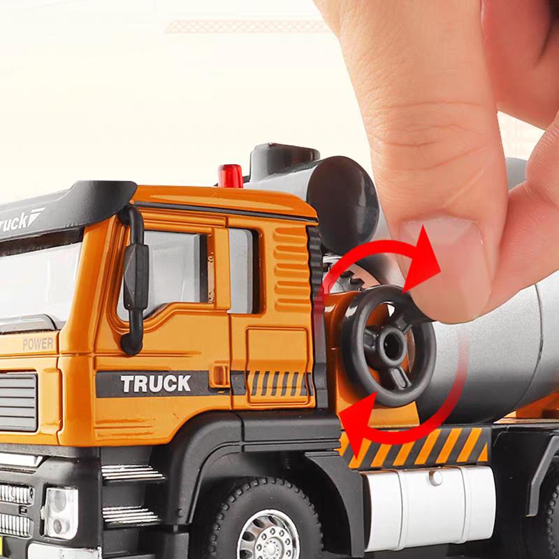 Engineering Vehicle Cement Mixer & Transport Truck Simulation Diecast & Toy Vehicles Sounds & Light Pull Back Car 1:50 Alloy Model