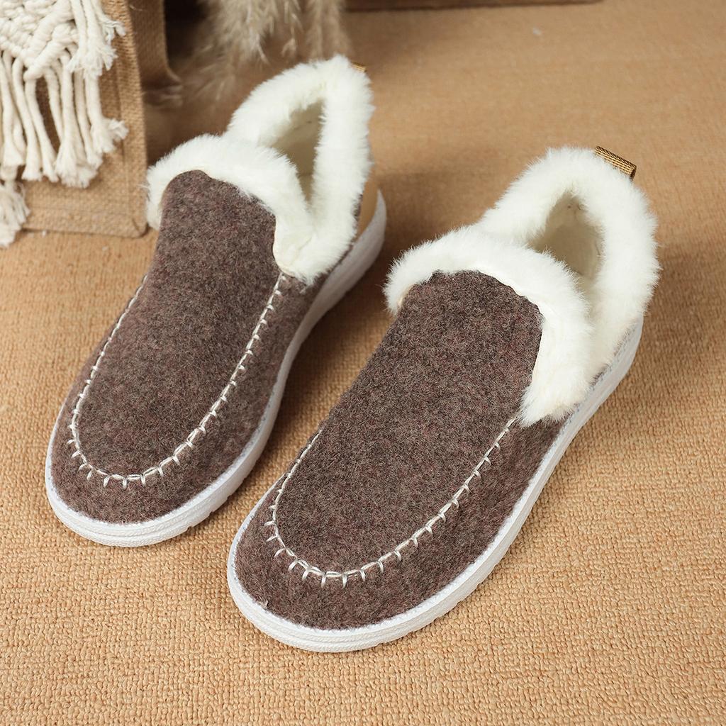 2025 New Winter Women's Cotton Shoes Plus Size Fleece Thickened Raw Edge Warm Flat Cotton Shoes