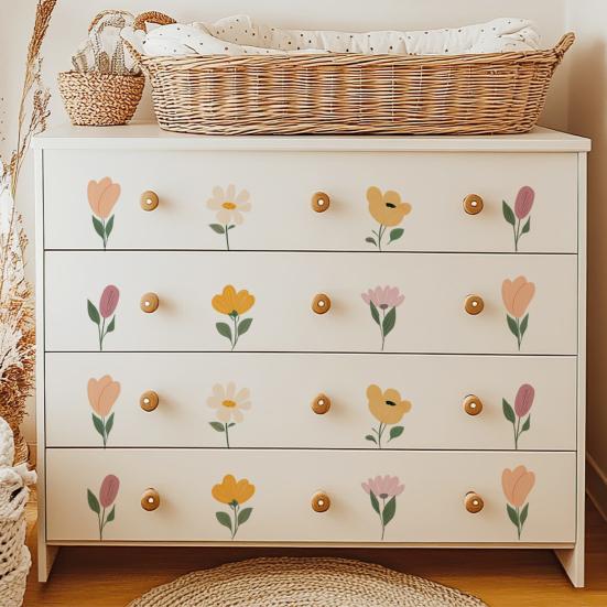 6Pcs Wall Decals, Flower Print Wall Stickers, Self-Adhesive Removable Waterproof Wall Decals for Home Bedroom Living Room Kids Room