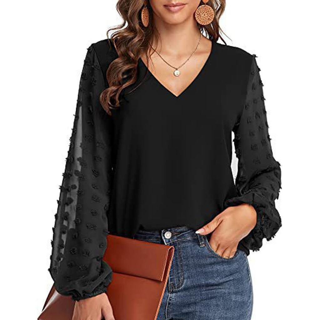 Dam Casual Och Moderiktig Färg V-ringning Splicad Ullboll Långärmad Topp