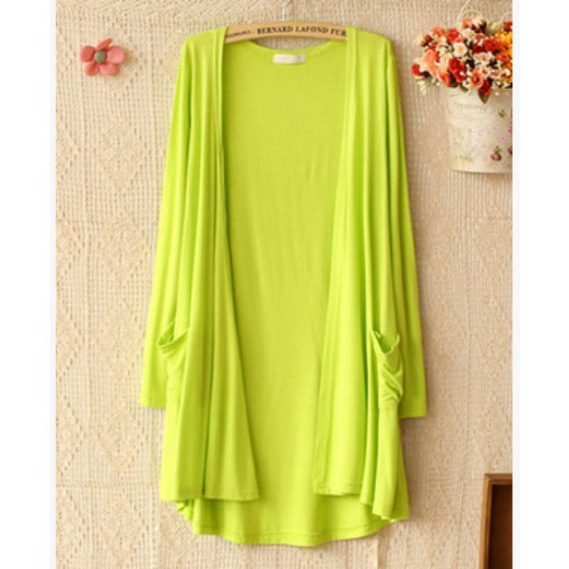 

Весна-лето Модальный женский кардиган с длинными рукавами, солнцезащитная куртка среднего и длинного размера, свободный крой, пляжный костюм с кондиционером, тонкая одинарная куртка One size флуоресцентный зеленый