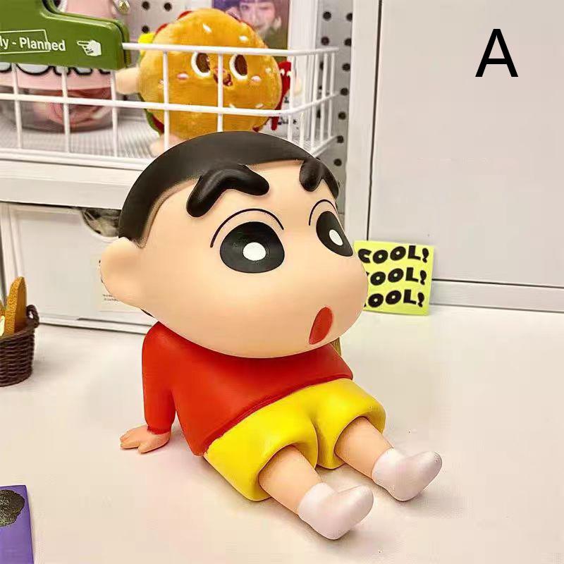 12Cm Crayon Xiaoxin Anime Lazy Phone Holder Phone Stand Desktop Decoration Trendy Play Handmade Model Doll Birthday Gift Toy