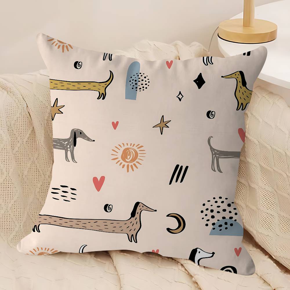 Cartoon Dachshund Dog Pillow Case Removable Washable Cushion Cover – All-Season Soft Linen