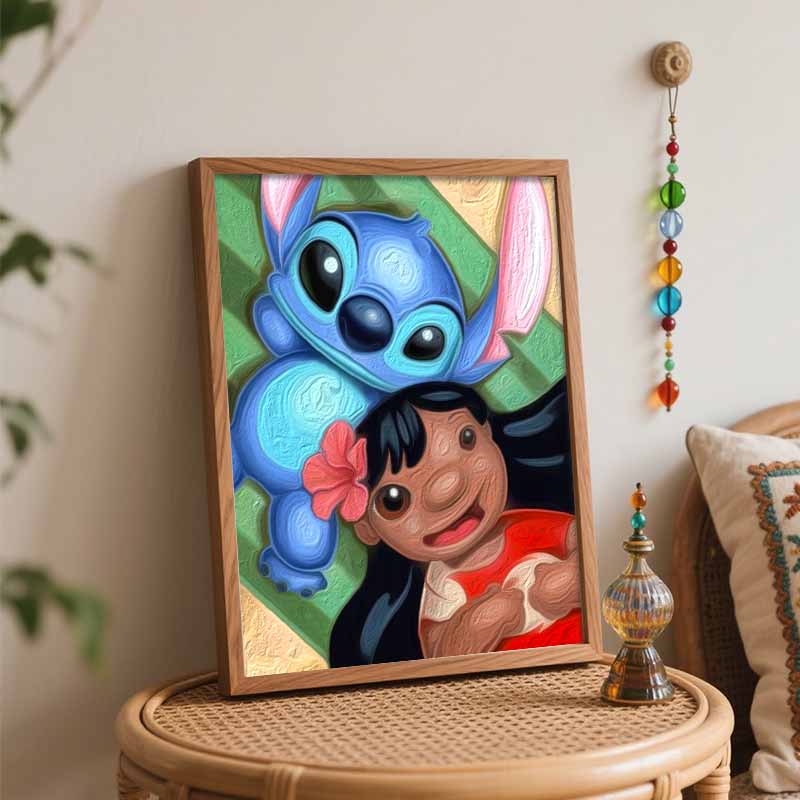 Disney Oil Painting Lilo and Stitch Characters Art Handmade Diy Painting Home Decoration Gift