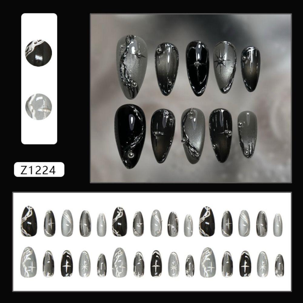 Manicure Long Almond False Nails Flowers French Press On Nails Starlight Fruit Aurora Fake Nails DIY