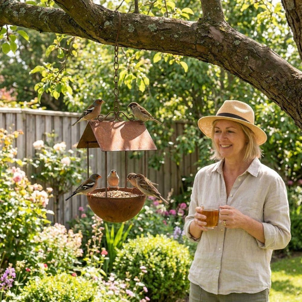 Rusty Iron Automatic Feeding Station Vintage Bird Food Container  Outdoor Garden
