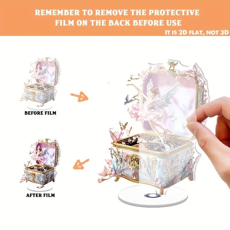 1ks, 2D, Plochý, Rotující, Akrylový, Hrací skříňka Tančící anděl, Balerína, Barevný, Stolní dekorace, Domácí vybavení