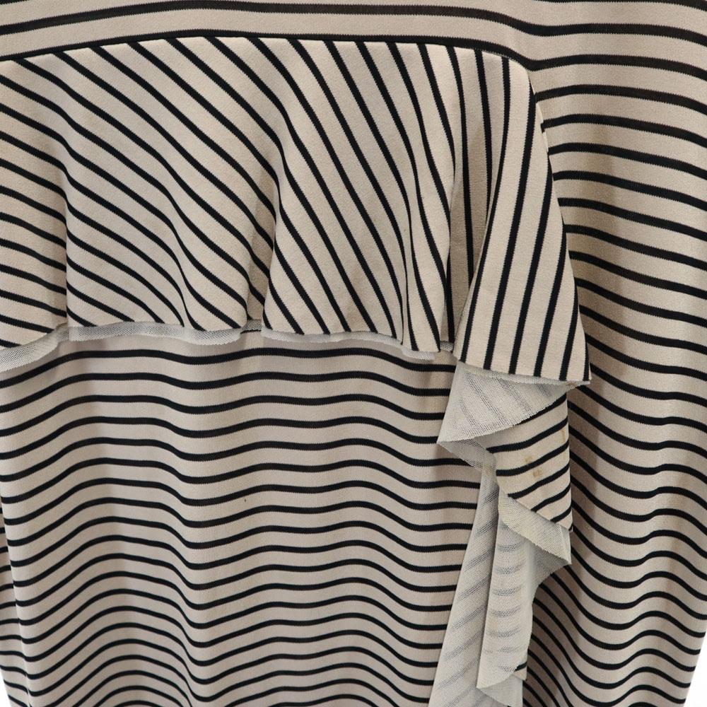 IMPRESSION Border Pattern Five-quarter sleeve one piece 36 beige Women Used