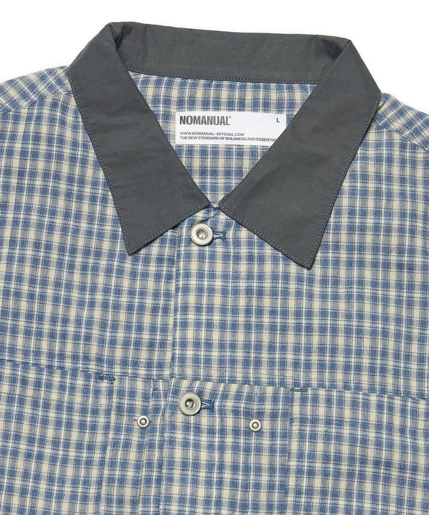 Nomanual Check Trucker Jacket - Washed Blue
