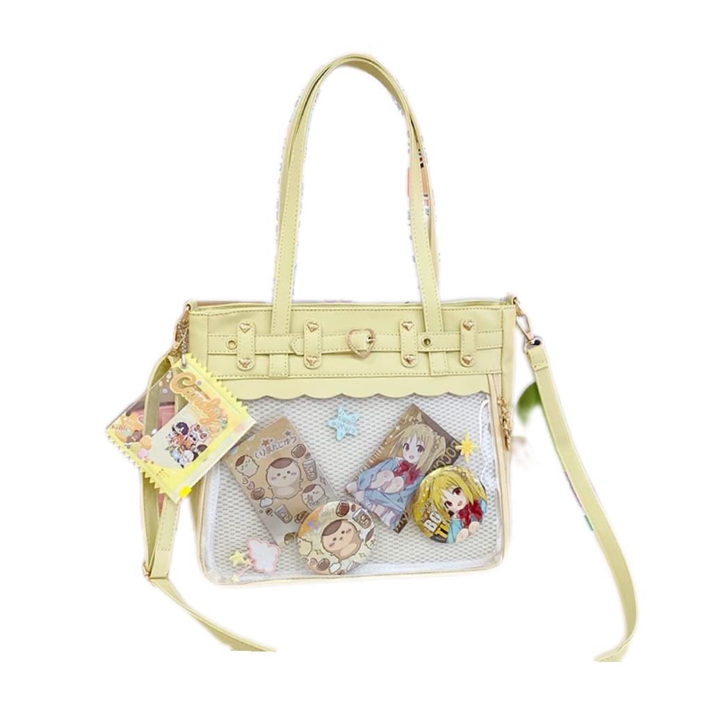 Color Solid Heart Shaped Decor Women Tote Bag With Transparent Compartment