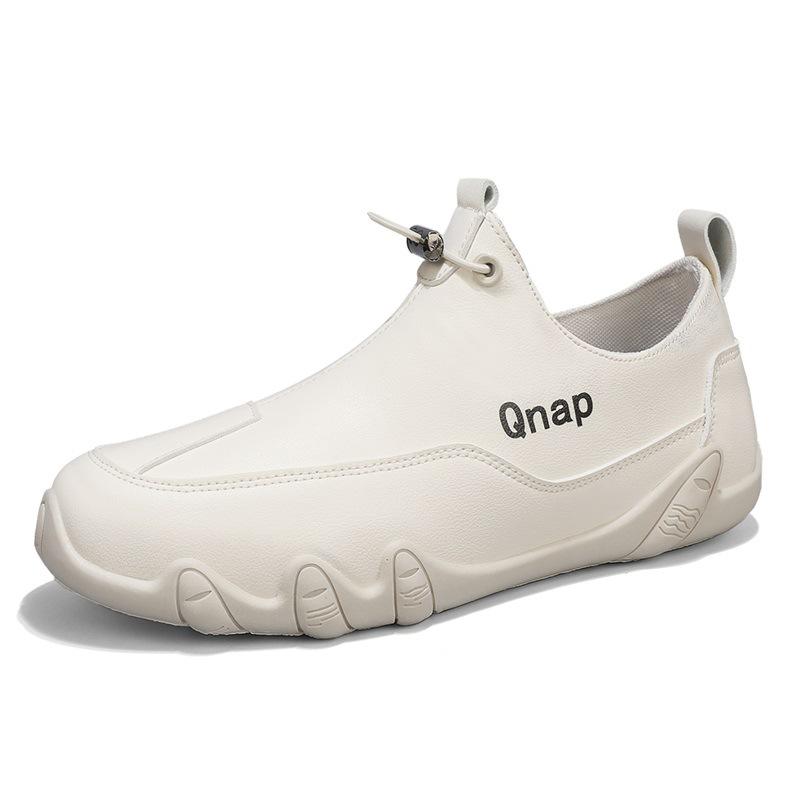 One-pedal men's shoes spring leather surface casual men's board shoes sports non-slip work soft sole little white bean shoes