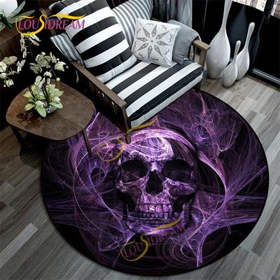 Halloween Horror Imprint Premium Round Rug Personalized Area Skull and Rose Soft Rug Home Welcome Mat Fun Play Washable Carpet.