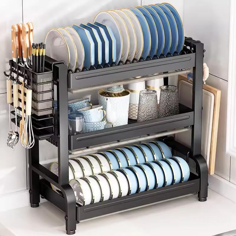 Modern Aluminum 3-Tier Countertop Dish Drying Rack