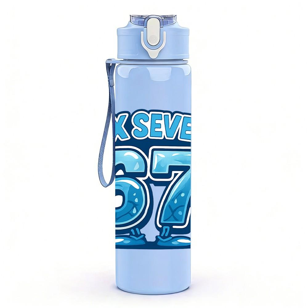 1PC Super Sixty Seven Retro Text Pattern 750ml Color Plastic Sports Water Bottle Leakproof Flip Straw Lid Suitable for Sports Office Home Use