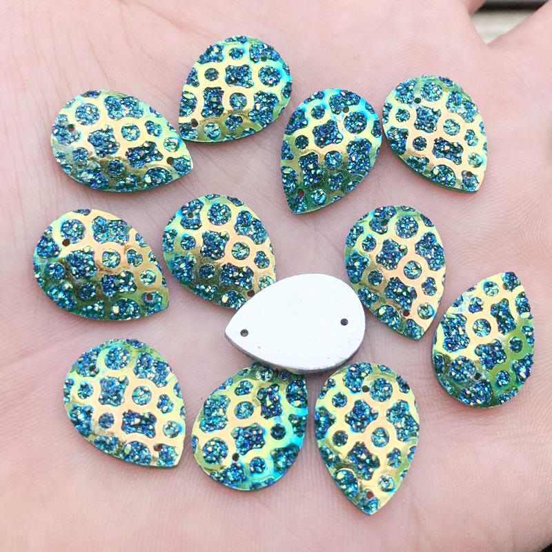 13*18mm Water Drop Resin Gems Stone For Bead Work Flat Back Tigrina Sew On Rhinestones With 2 Holes 40Pieces/lot -A53
