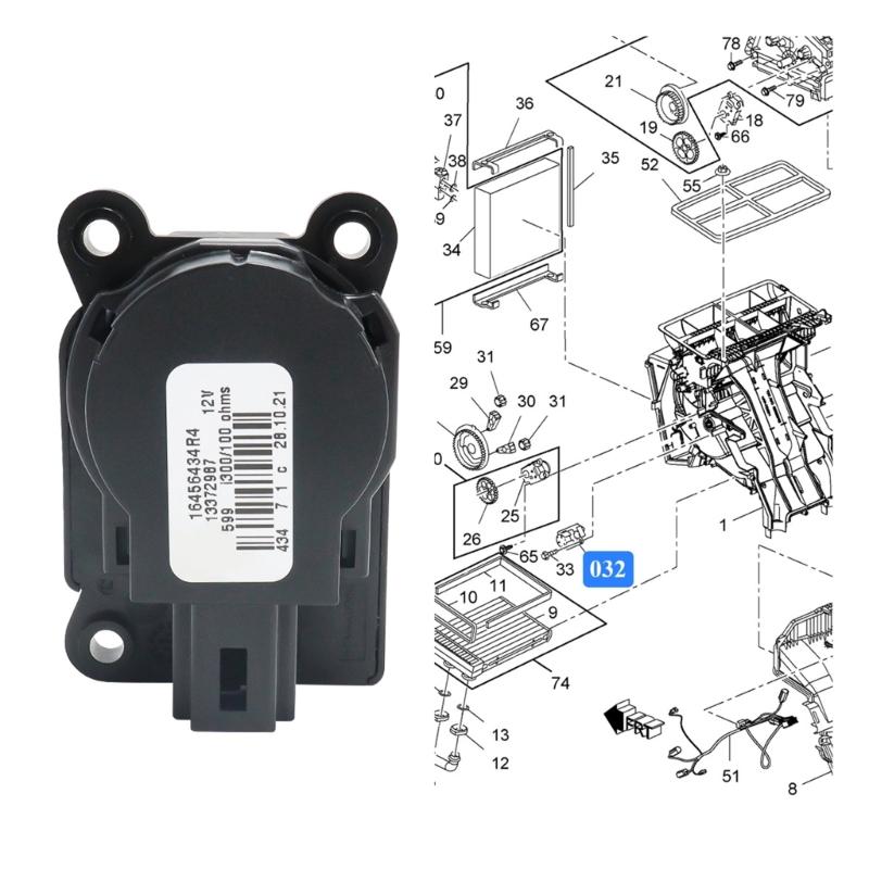 Heater Blend Door Actuator 13372987 6 Pin Service Part for Dashboard HVAC Temperature Door Repair on Select Vehicle Applications Use