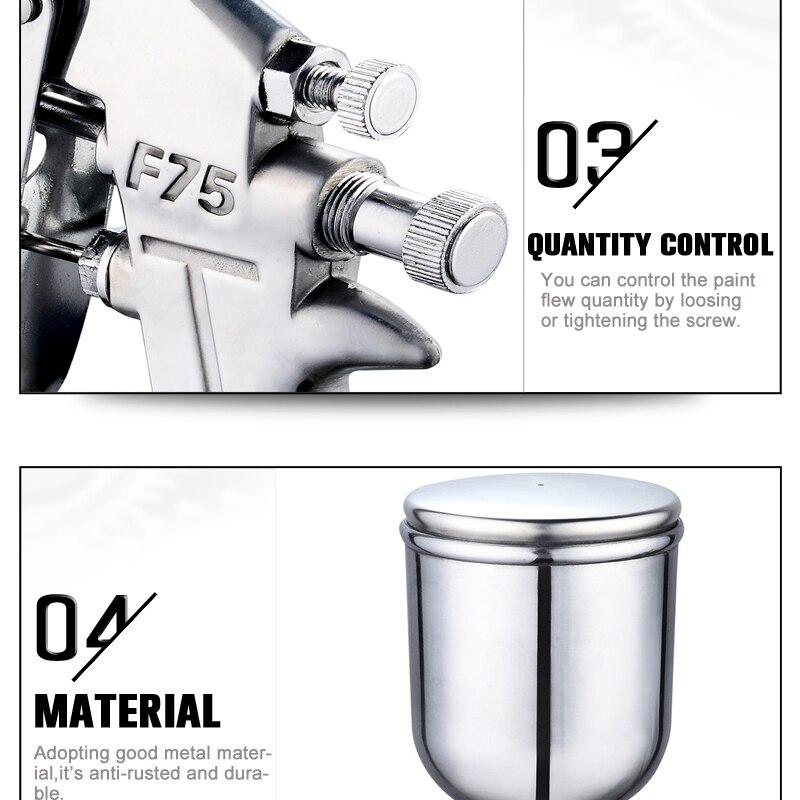 1PC F-75 Spray Gun 1.5mm Nozzle with Cup Silver Handle Adjustable Color Spray Gun for Automotive Furniture Parts Painting