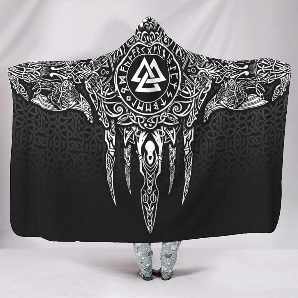 Viking Runes Hooded Warm Cozy Soft Norse Plush Fleece Wearable Blanket Throw For Women And Men (80X60In/150X200Cm)