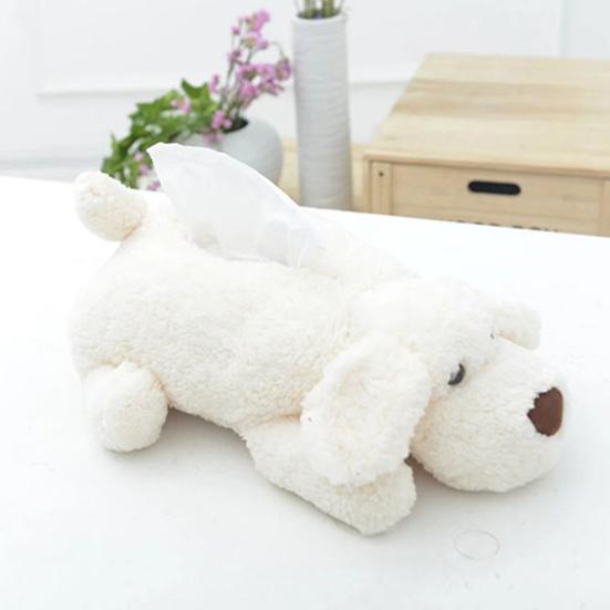 Large Size Elastic Band Tissue Box Cover Cute Plush Teddy Dog Shape Paper Container Case Home Accessories