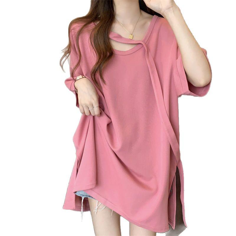 Women's Plus Size Medium-Length Short-Sleeve T-Shirt, Loose Slimming Fit with Drop Shoulder Sleeves - Summer Base Layer Top