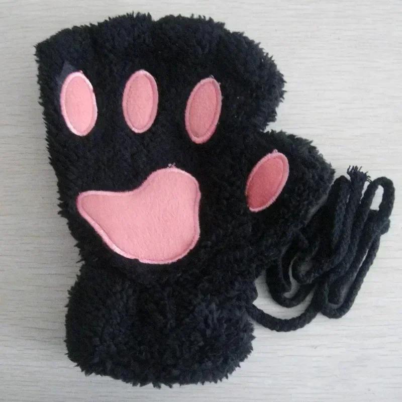 Adorabili guanti di peluche a forma di zampa di gatto, guanti di peluche, caldi e morbidi, senza dita, morbidi, da orso, guanti da costume, mezze dita