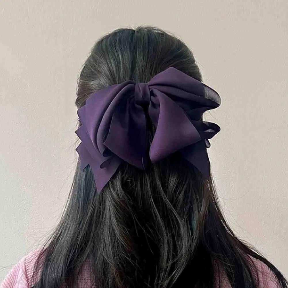 Chamol Chiffon Double-winged Ribbon Pin Purple Automatic Hair Pin Large Ribbon Pin Hair Claw Pin Silk Ribbon Pin