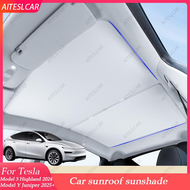 Sunroof Sunshades For Tesla Model 3 Highland 2024 Model Y Juniper 2025+ Ice Cloth Buckle Sun Shade Glass Front Rear Skylight
