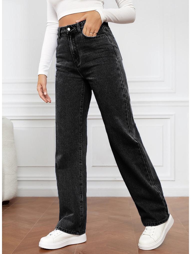 High Waist Women's Light Wash Wide Leg Jeans - Plus Size Casual Fit