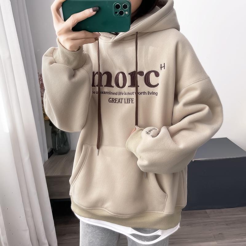 

Женский зимний пуловер с капюшоном, свободный, большого размера, с длинным рукавом, топ с принтом алфавита, длинный рукав M