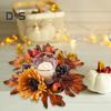Fall Pomegranate Candle Wreath Realistic Simulated Maple Leaf Candle Garland with Sunflower Pinecone Artificial Candle Wreath Ring for Thanksgiving