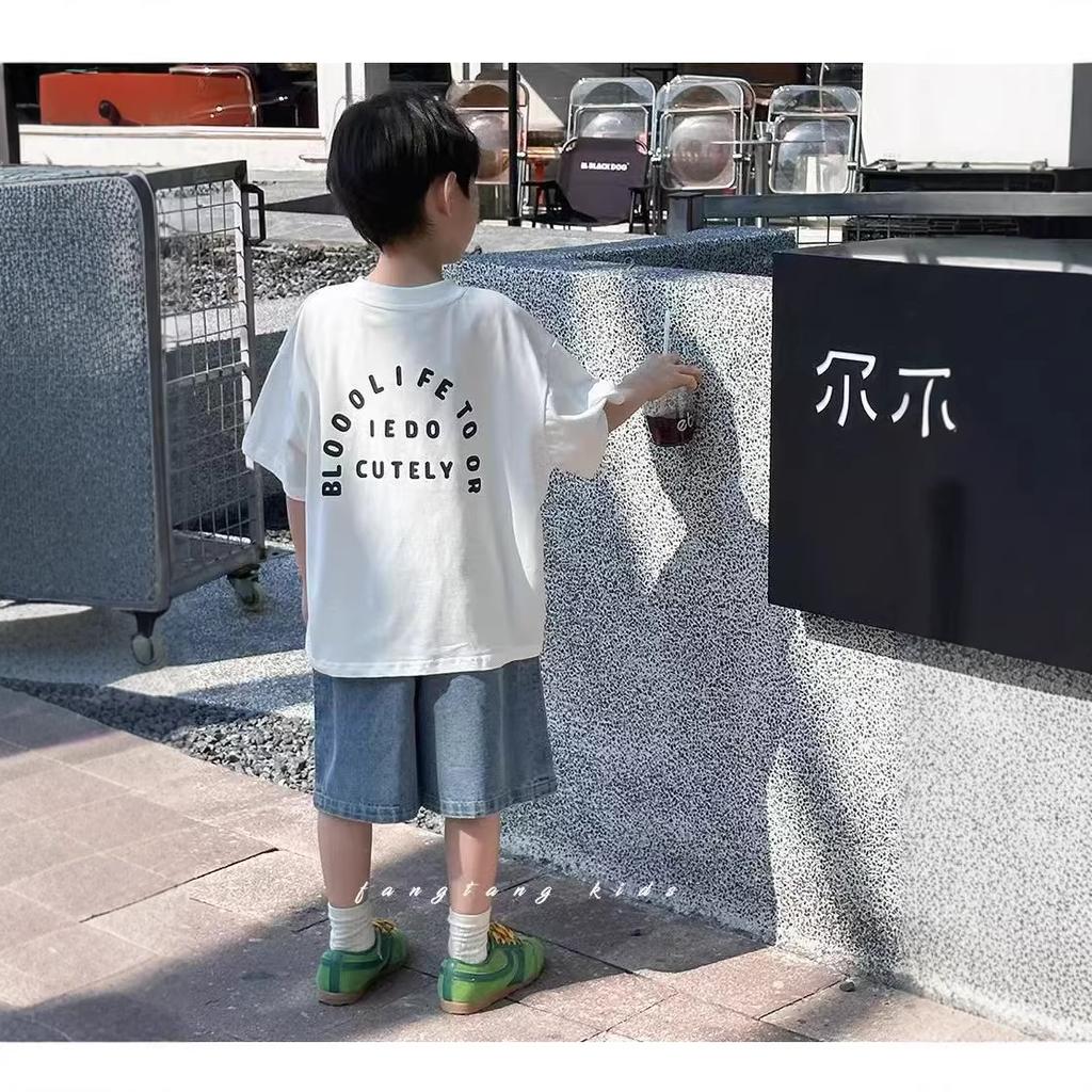Boys Summer Cotton Loose Short Sleeve T Shirt Casual Trendy Top For Kids