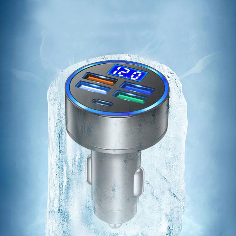 4 Usb Port Type-c Fast Car Charger Led Digital Display Real Time Monitor With Voltage Detection