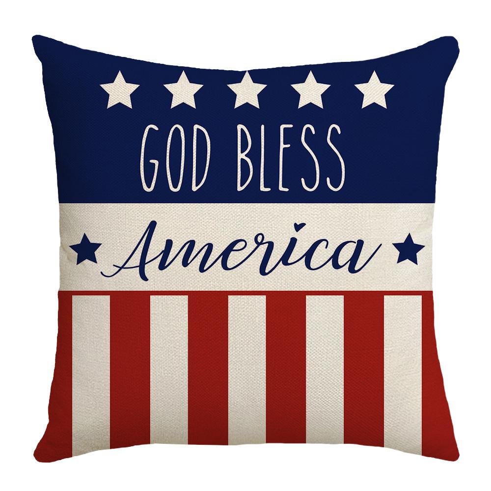 New American Flag Letters Independence Day Cushion Sofa Office Printed Linen Pillow Cover Cushion Cover
