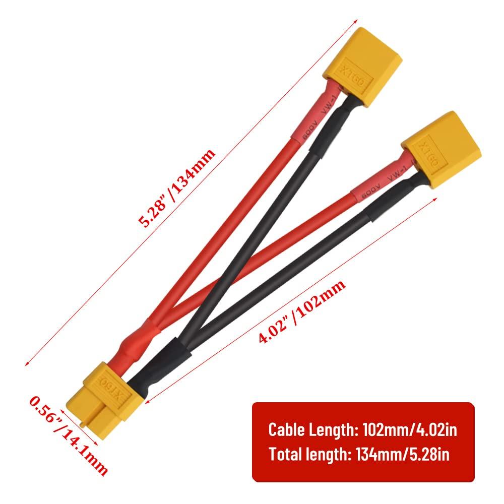 1/2pcs 14AWG XT60 Parallel Battery Connector 2-Male To 1-Female XT-60 Cable Dual Extension Y Splitter Harness Adapter