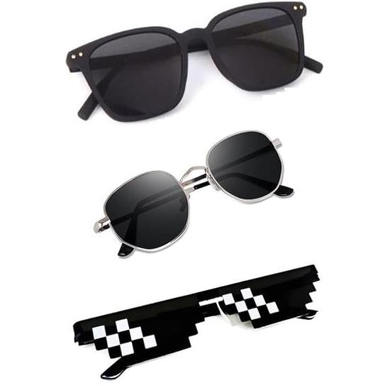 

Sheomy Unisex Combo offer pack of 3 shades glasses Square Sunglasses Rectangle Retro Vintage Narrow Women::Men , MC-044