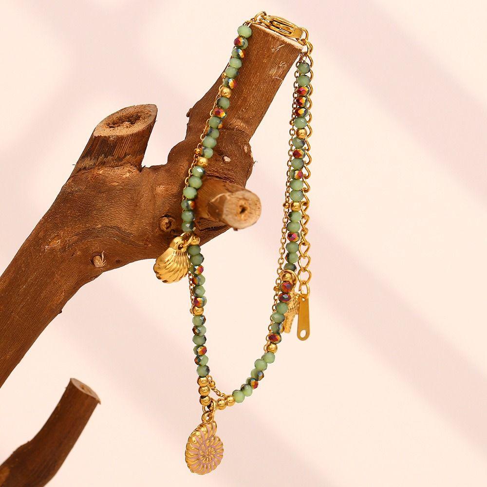Stainless Steel Double Layer Bracelet Sea Star Shell Conch Pendant Women Jewelry Marine Creatures Bangles 18K Gold Plated