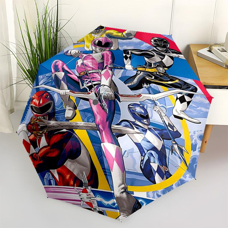 

1pc Pink Ranger Auto Open Umbrella, Portable 3-Fold Design with Iron Frame, Outdoor for Fans, Travelers, Daily Use, Gift Idea.Y044