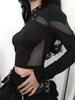 Dark Punk Y2K Mesh Cutout Slim-Fit Long Sleeve Top for Women