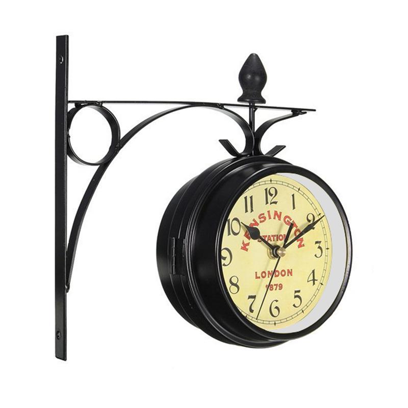European Retro Double-Sided Decorative Iron Wall Clock for Living Room
