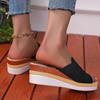 Mode Schwarz Strick Atmungsaktiv Damen Keil Hausschuhe Sommer Neu Dicke Sohle Plateau Sandalen Outdoor Lässig Rutschfeste Pantoletten Mujer