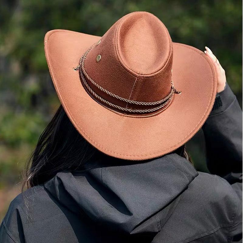 Adult Western Suede Hat Wide Brim Western Cowboy Hat Vintage Knight Top Hat Cowboy Outdoor Hiking Travelling Summer Cap