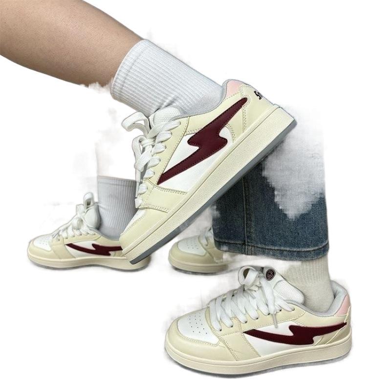 Women's White Minimalist Thick Sole Lace-Up Shoes - Comfortable & Shock Absorbing