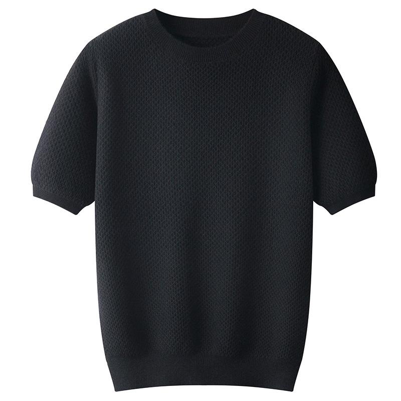 

Men s Pure Wool Honeycomb Knit Short-Sleeve Sweater for Autumn/Winter XL чорний